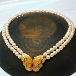 KJL rhinestone enamel vintage butterfly necklace